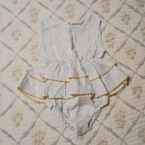 Fin & Vince Daisy Fields Double Ruffle Romper 18-24 EUC